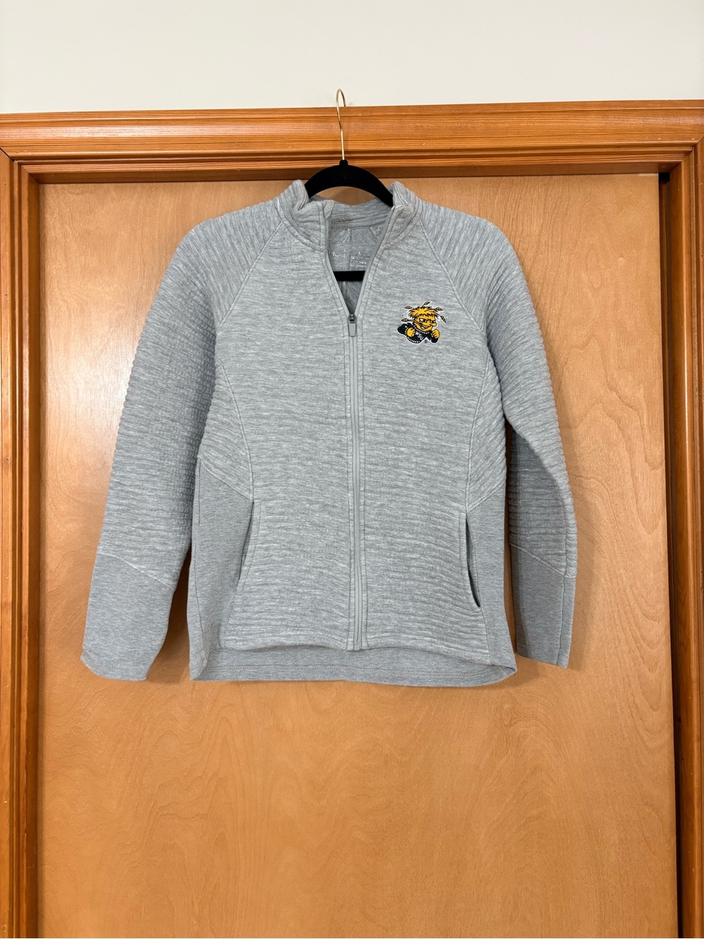 Gray Full-Zip Sweatshirt Jacket with Embroidered Tiger Patch
